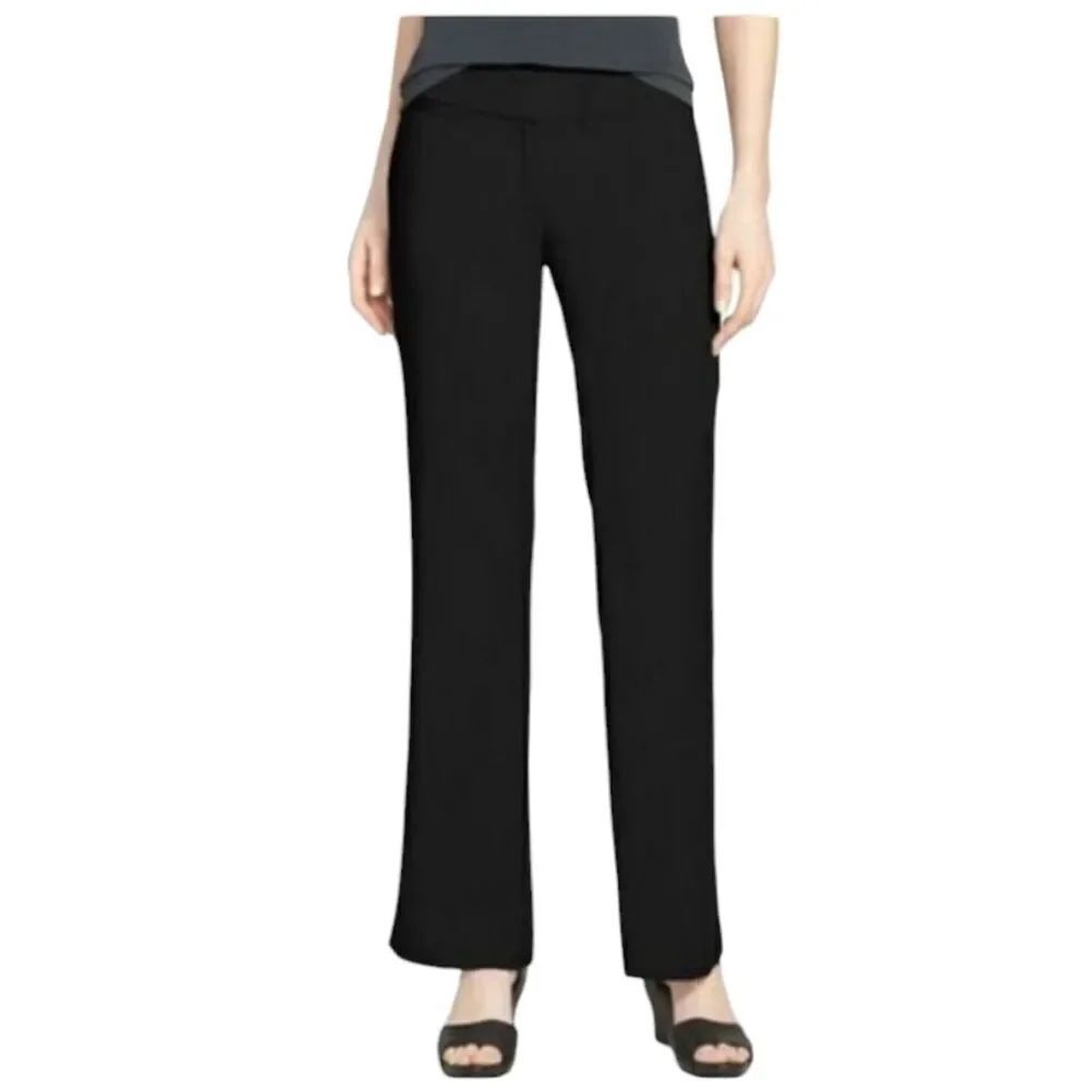 Eileen Fisher Linen Viscose Stretch Pants straight leg black Trouser size 6